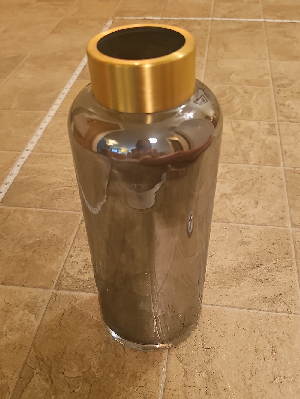 Smoked Glass Decorative Vase with Gold Rim - 12"x5"